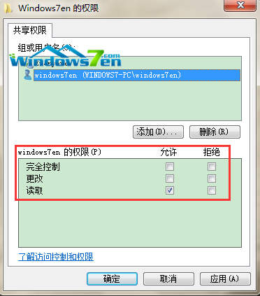 给windows7en用户设置权限